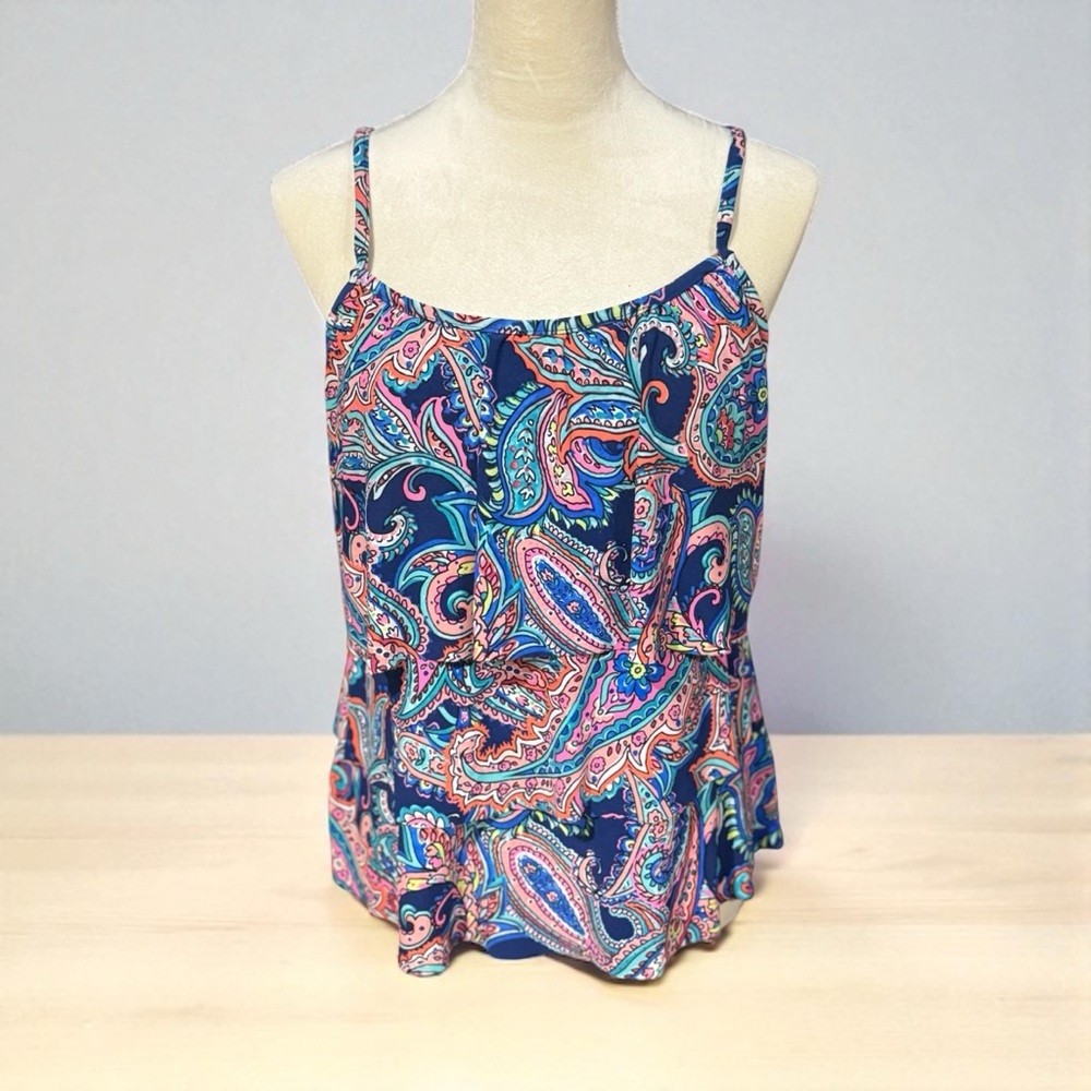 Paisley Print Spaghetti Strap Tankini Top
